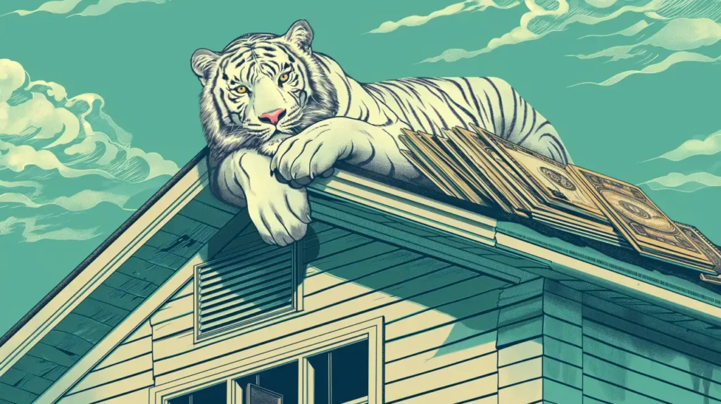 White Tiger Over The Roof Cartoonished Version