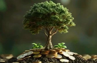 lush tree growing from a mound of soil surrounded by gold coins, with two small sprouts nearby. It symbolizes financial growth and prosperity, representing the strong partnership between CPAs and wealth management.